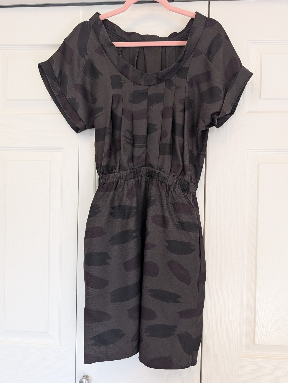Rachel Comey Wool/Silk Blend Pleated Dress W/Pockets Sz S Brush Stroke Pattern